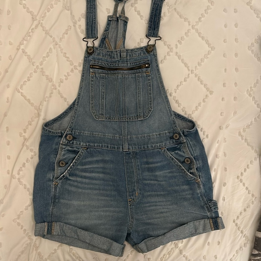 Abercrombie & Fitch denim jean overall shorts A&F denim overalls size small